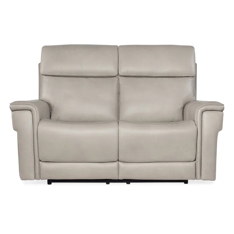 Sahara Dorian Gray Leather Power Reclining Loveseat with Cup Holder