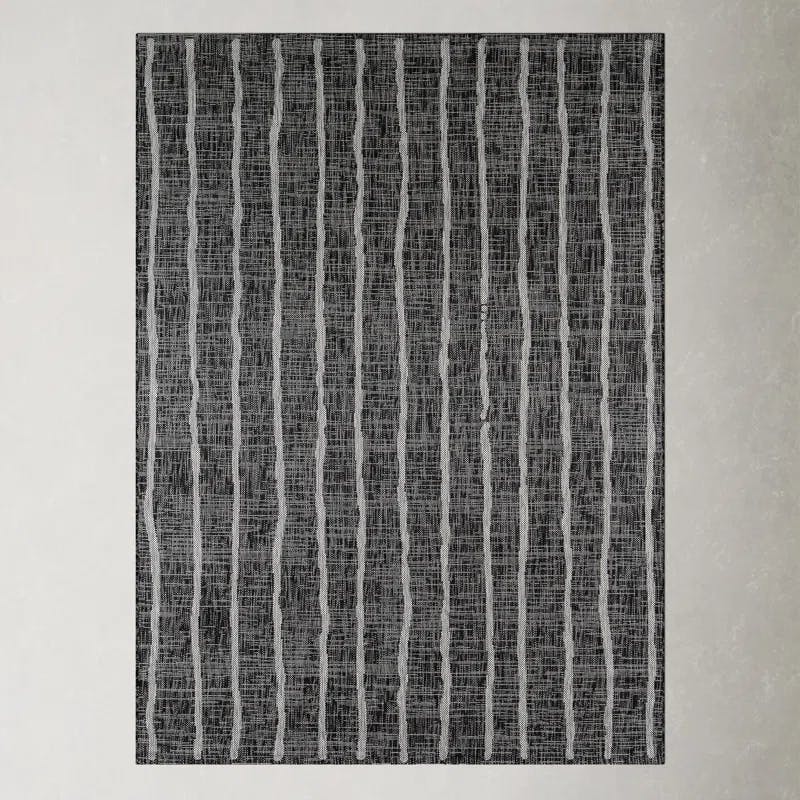 Charcoal Stripe Braided 4' x 6' Synthetic Easy Care Area Rug