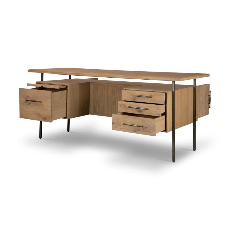 Lauren Modern Brown Solid Oak Writing Desk with Filing Storage