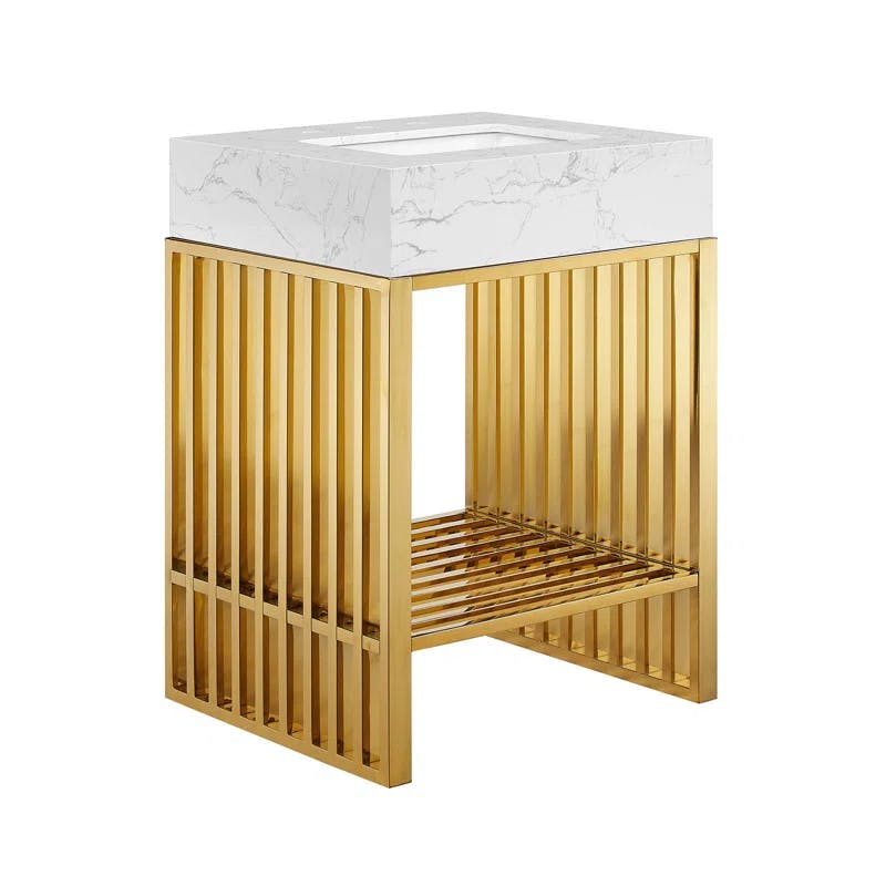 Modern Gridiron 24" Gold Stainless Steel Bathroom Vanity