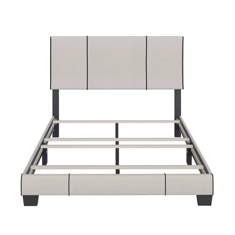 Lucena Off-White Linen Upholstered Full Platform Bed with Drawer