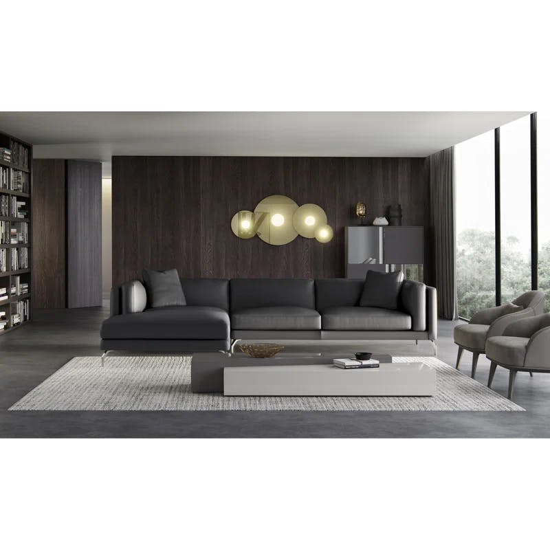 Reade Graphite Leather Mid-Century Modern Sectional Sofa with Track Arm
