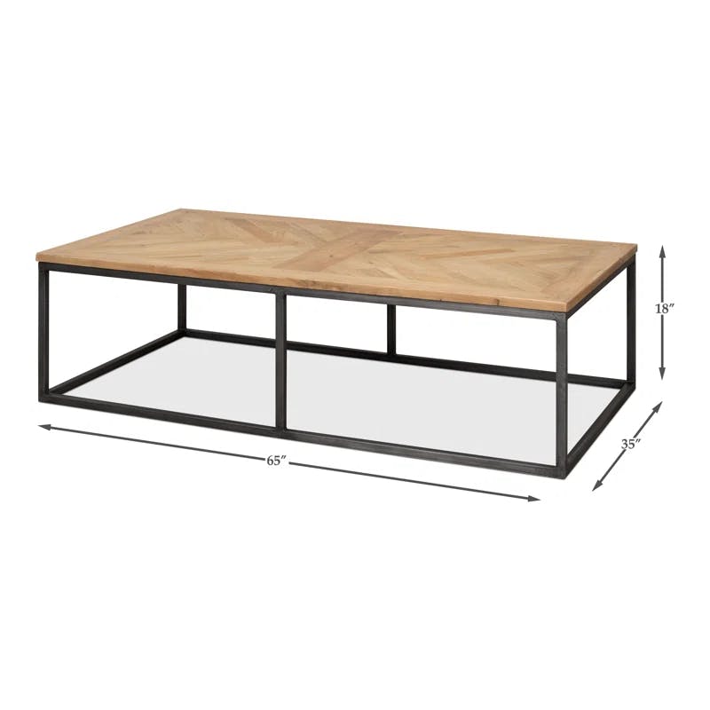 Industrial Cascade 65'' Beige Wood and Metal Coffee Table with Storage