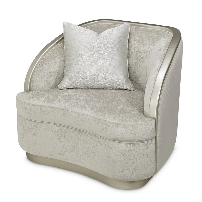 Elegant Beige Velvet Accent Chair with Honeycomb Pattern