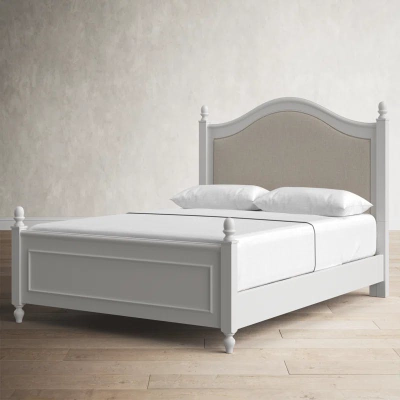 Elegant Transitional Queen Poster Bed with Linen Upholstered Headboard in White