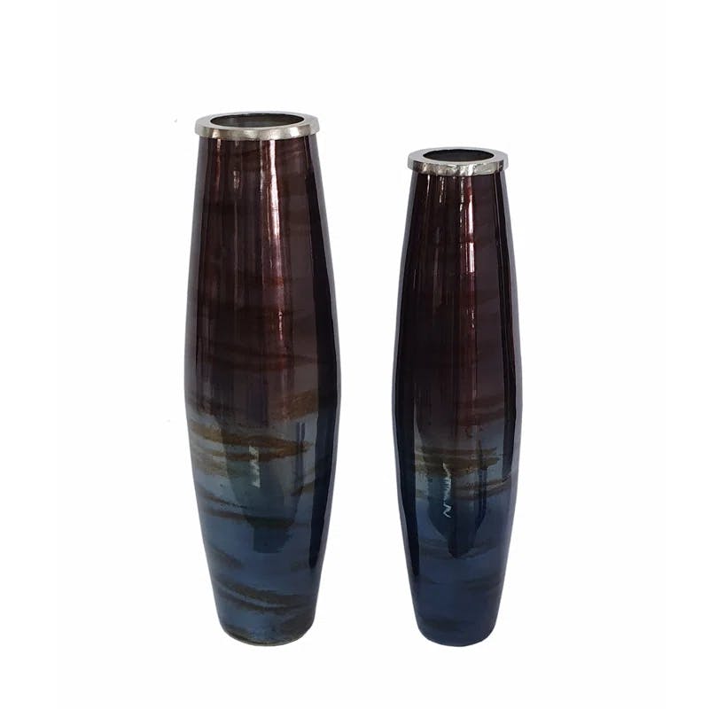 Veneta Elegance Tall Blue and Metallic Glass Vase Set