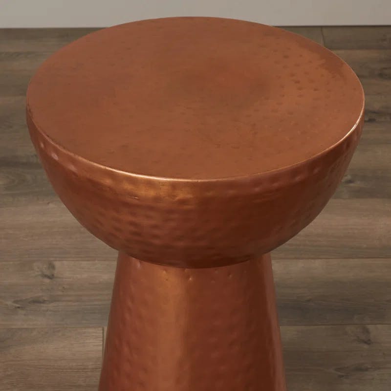 Vintage-Inspired Copper Metal Round Accent Stool - 22.5" x 15.4"