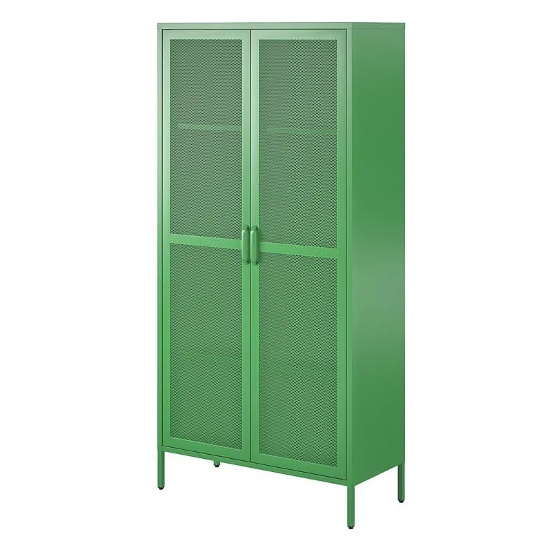 Modern White Metal Mesh 2-Door Tall Storage Cabinet