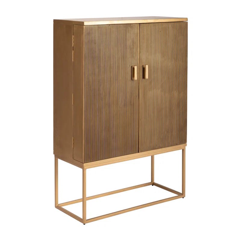 Nerra 55" Gold and Natural Solid Mango Wood Storage Cabinet