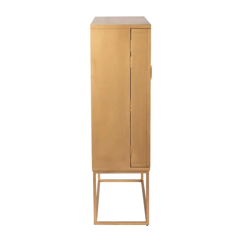 Nerra 55" Gold and Natural Solid Mango Wood Storage Cabinet