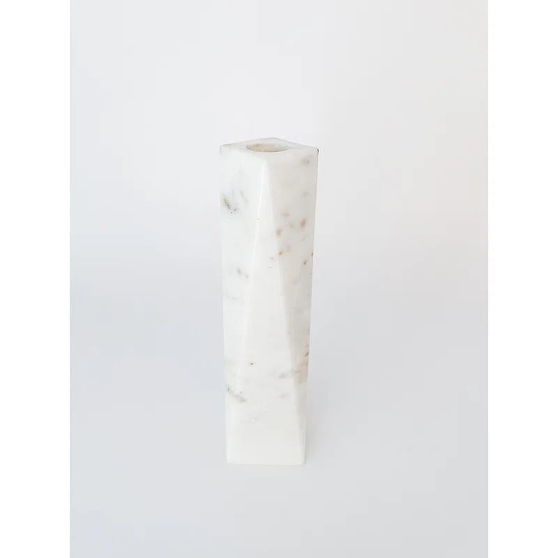 Anaya Iridescent White Marble 8" Tabletop Candlestick Holder