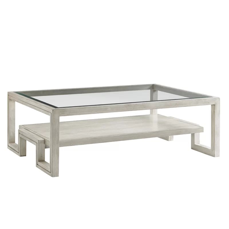 Contemporary Cream Wood Rectangular Coffee Table with Storage