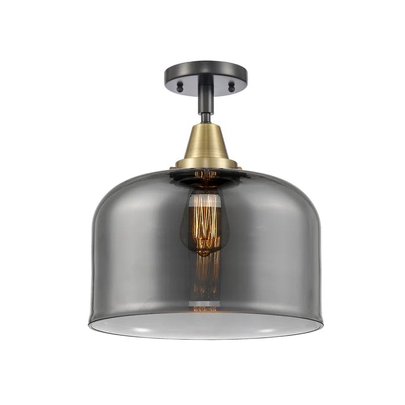 Caden 12" Modern Industrial Bell Flush Mount in Black Antique Brass