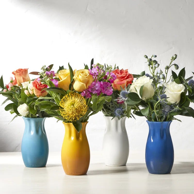 Elegant Provence Ceramic Round Flower Vase with Ruffled Edge