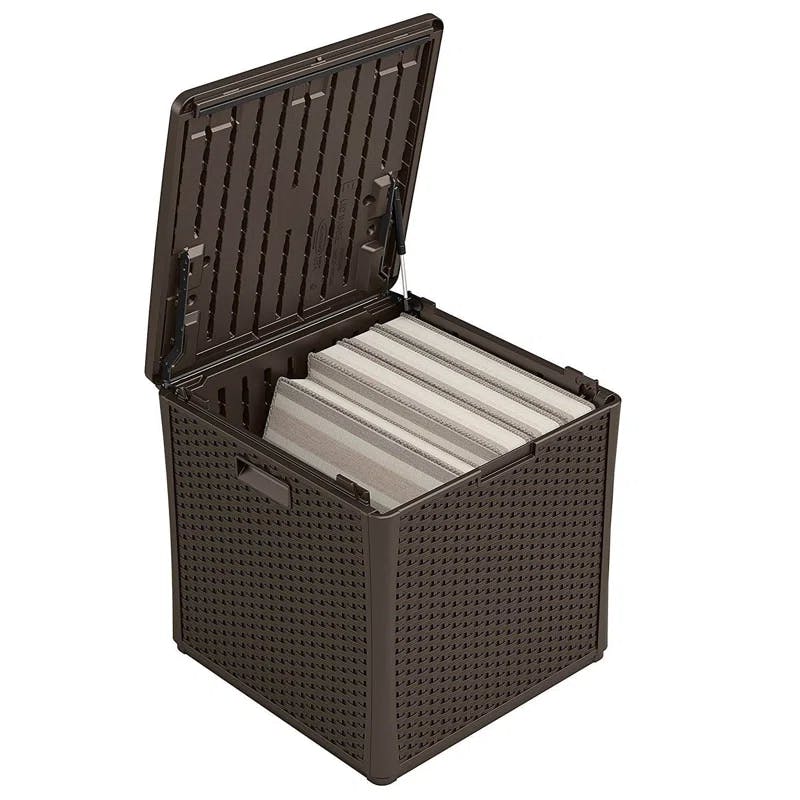 Large Brown Wicker 60-Gal Lockable Deck Storage Cube