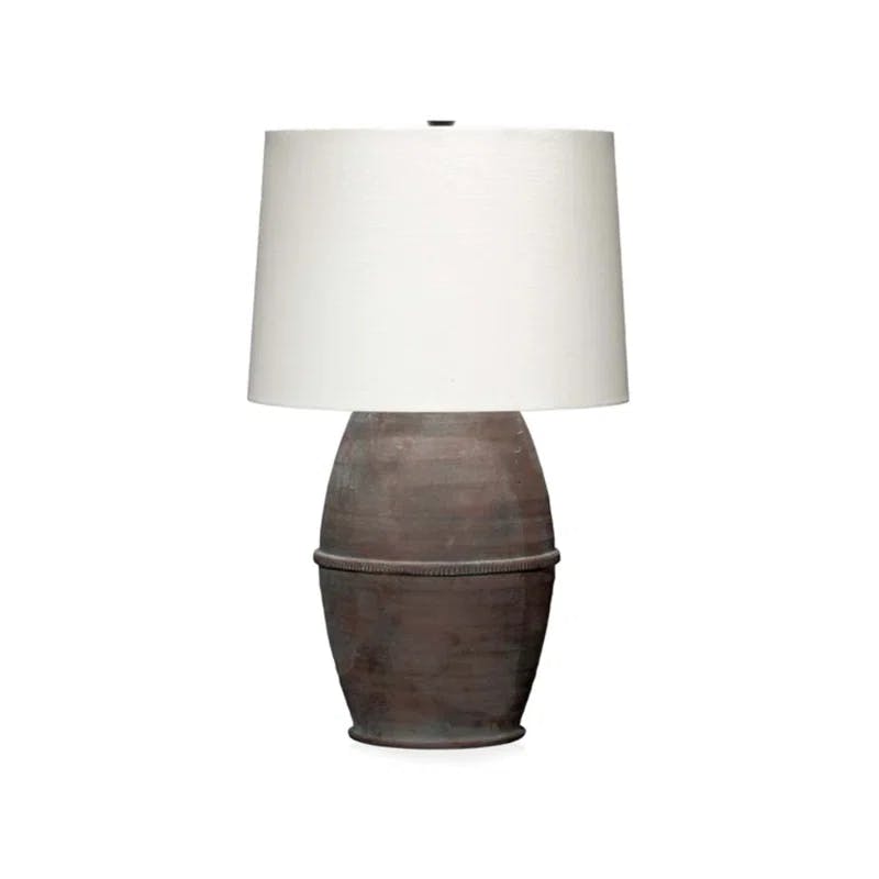 Dark Grey Ceramic Oversized Table Lamp with White Linen Shade