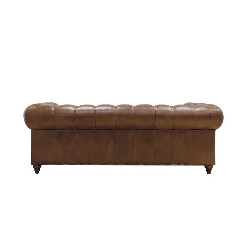 Vintage Cigar Brown Leather Chesterfield Sofa with Nailhead Trim