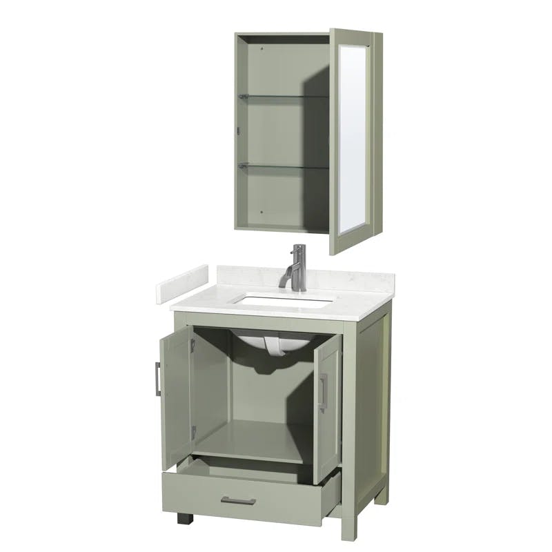 Sheffield 30'' Light Green Vanity with Carrara Marble Top