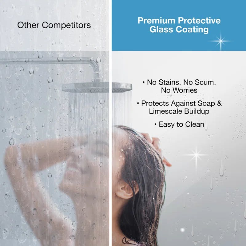 Pasadena 48'' Black Frameless Reversible Shower Kit with Corner Shelves
