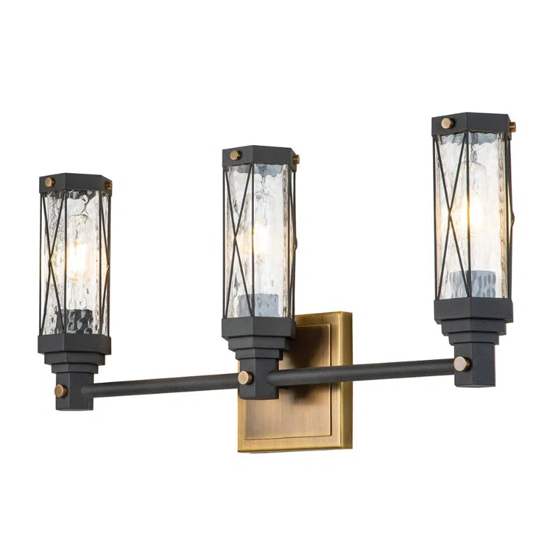Abbey Weathered Zinc & Antique Brass 3-Light Vanity Light with Watermark Glass