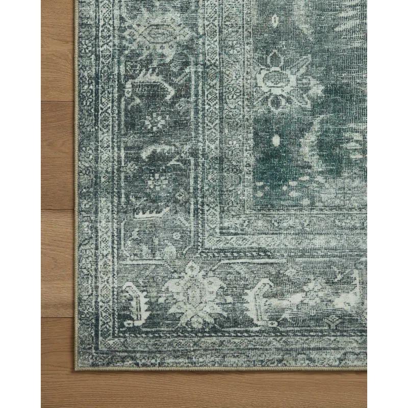 Elegant Washable Blue Wool-Blend 5' x 7' Area Rug