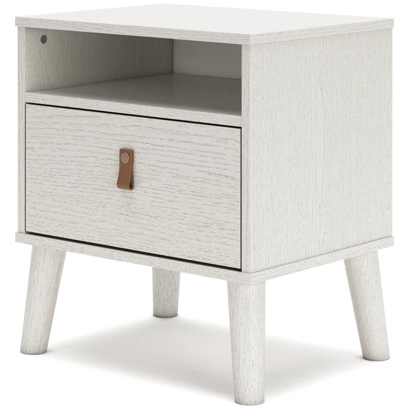Maximal Minimalism White Nightstand with Customizable Faux Leather Pulls