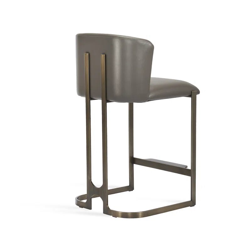 Cityscape Grey Faux Leather Counter Stool with Antique Bronze Frame