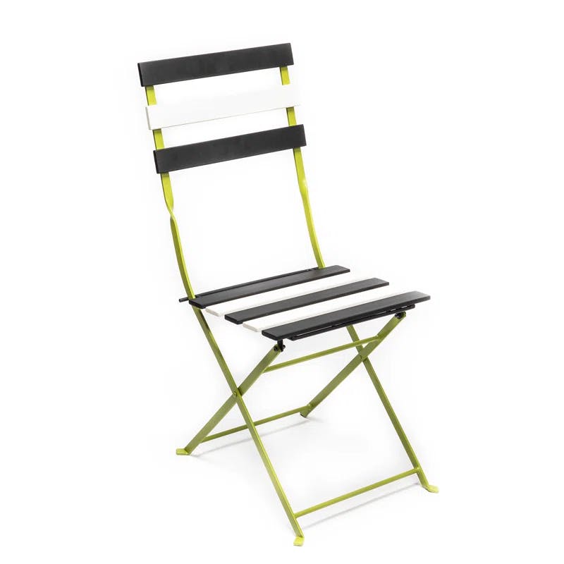 Chartreuse Iron Armless Dining Chair with Black & White Slats
