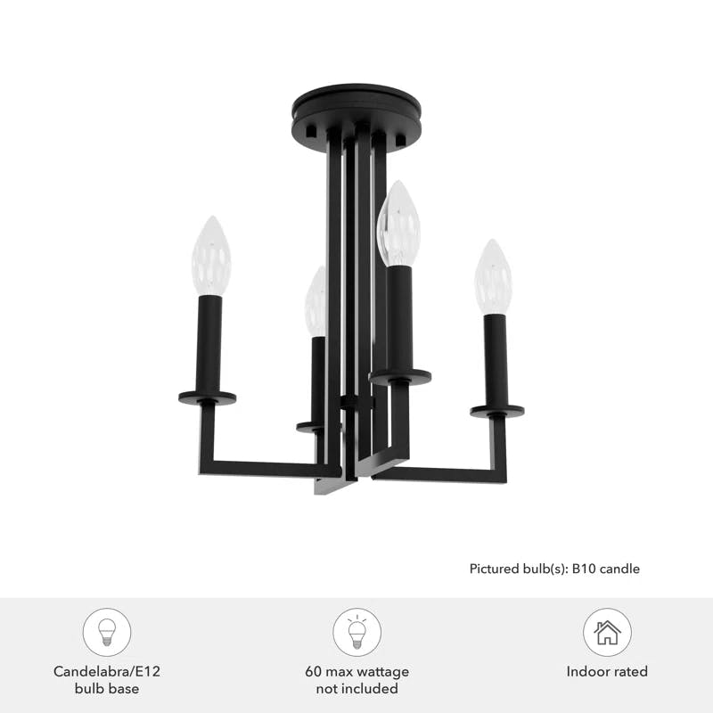 Bearden Mini Black Satin Metal 4-Light Candle Chandelier