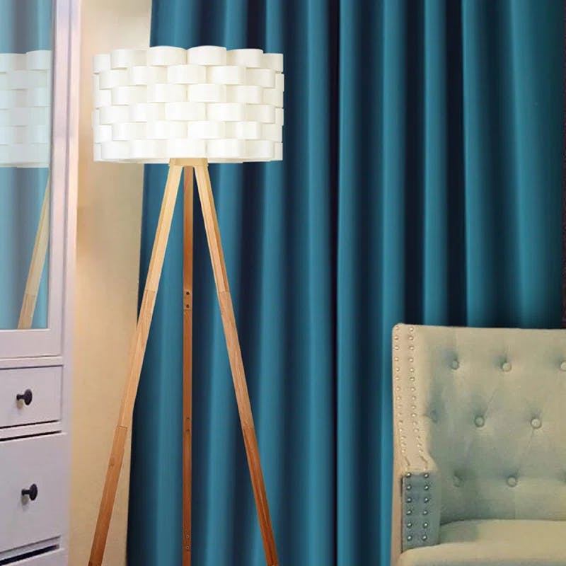 Alexa-Enabled White Wood Tripod LED Floor Lamp for Kids' Nursery