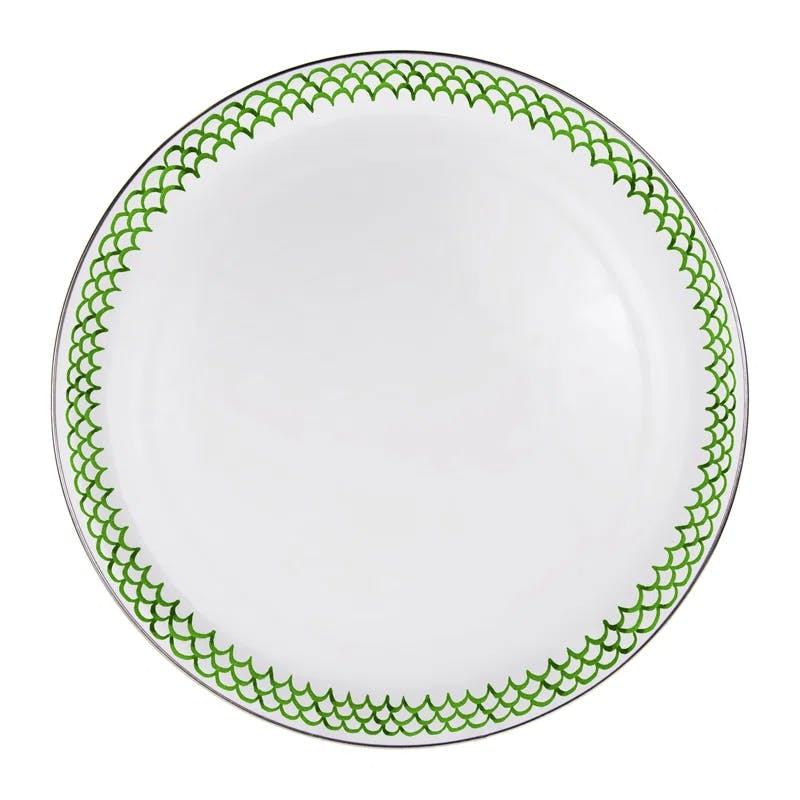 Green Scallop 20" Round Porcelain Enamel Serving Tray
