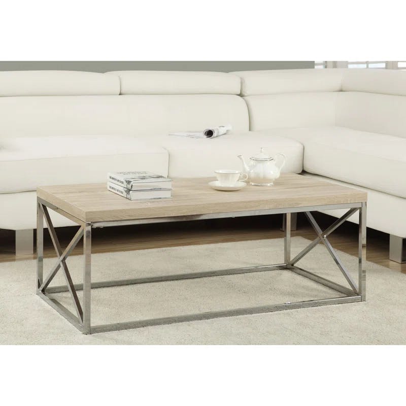 Monarch Chrome Metal and Natural Wood Nesting Coffee Table Set