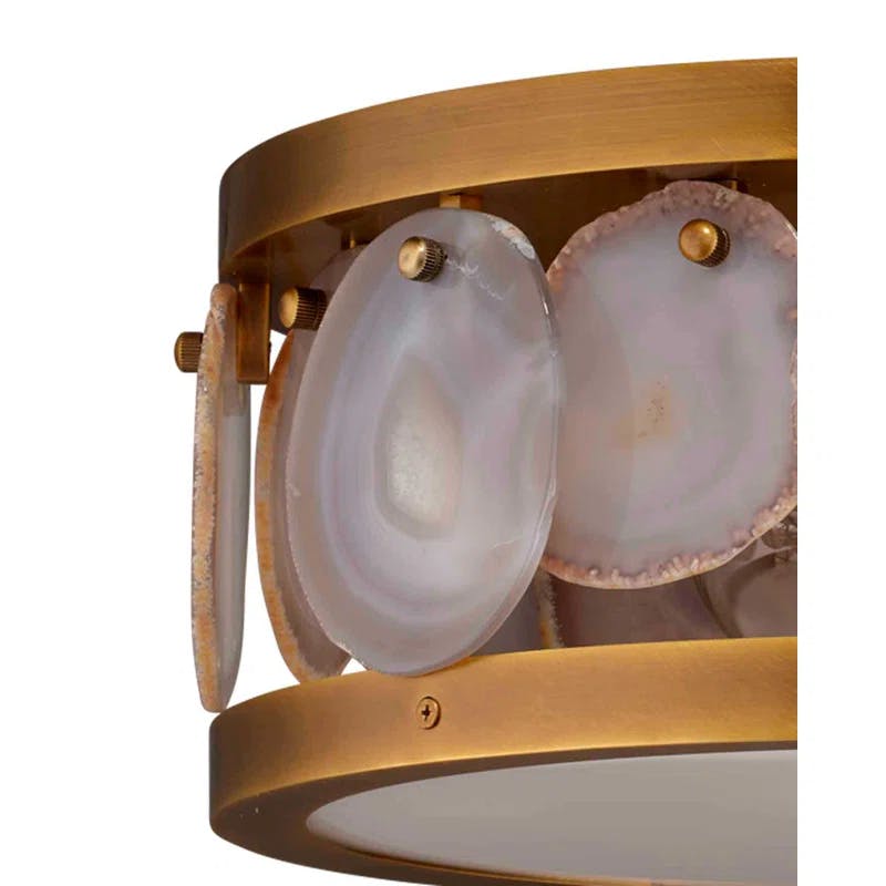 Antique Brass Agate-Inlaid 2-Light Flush Mount with Acrylic Diffuser