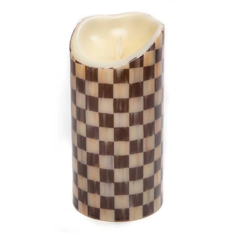 Courtly Check 8" Brown Flicker Flameless Pillar Candle with Remote