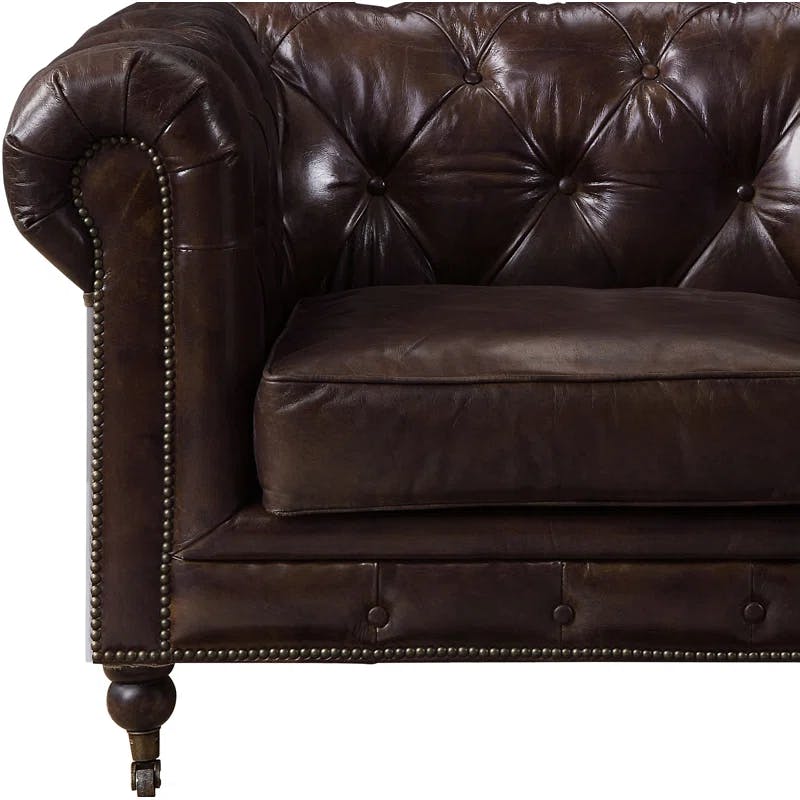 Chesterfield Vintage Brown Top Grain Leather Accent Chair