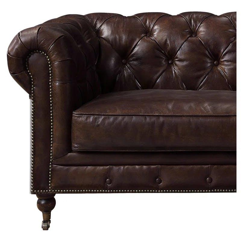 Vintage Brown Genuine Leather Chesterfield Sofa with Nailhead Trim