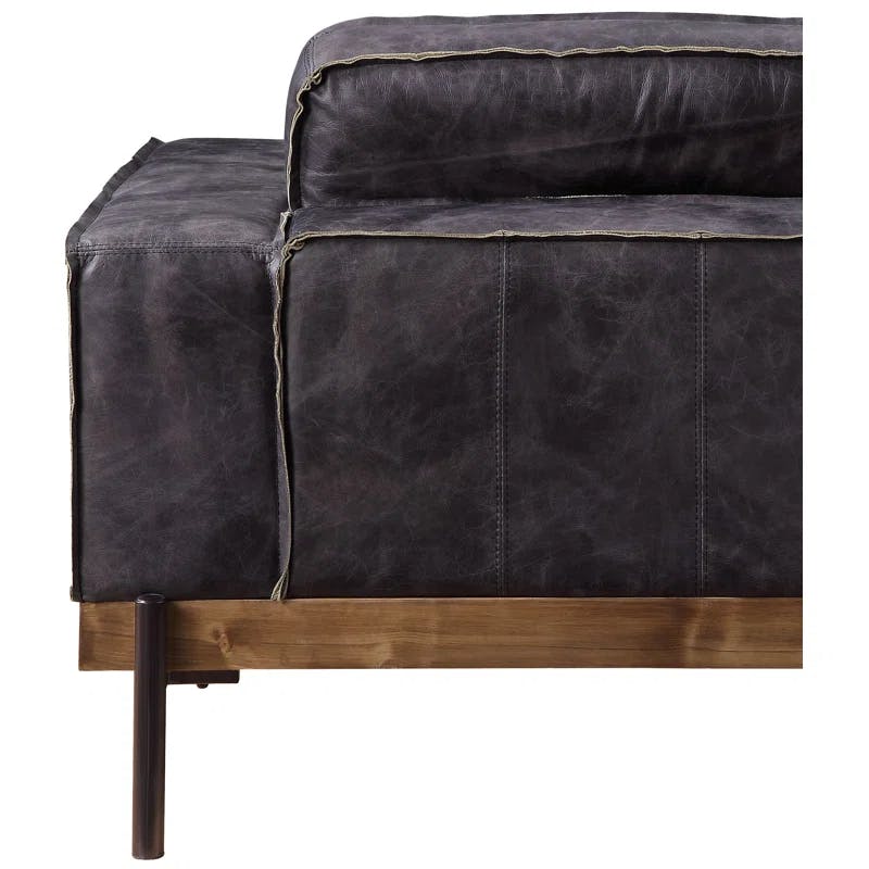 Silchester Antique Ebony Top Grain Leather Armchair with Metal Legs