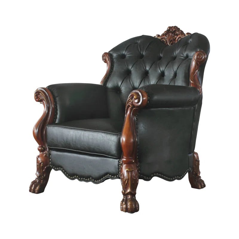 Dresden Cherry Oak Faux Leather Accent Chair with Nail-head Trim
