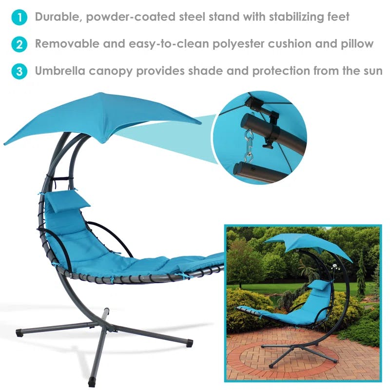 Teal Floating Chaise Lounge Chair with Canopy and Cushions