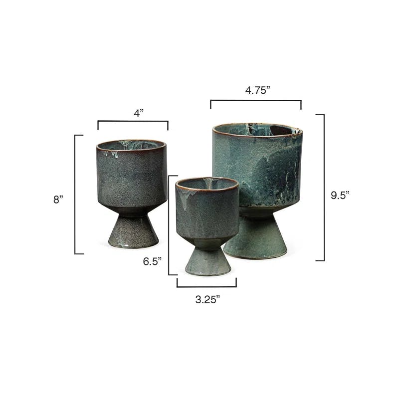 Berkeley Blue Ceramic Geometric 3-Piece Pot Set