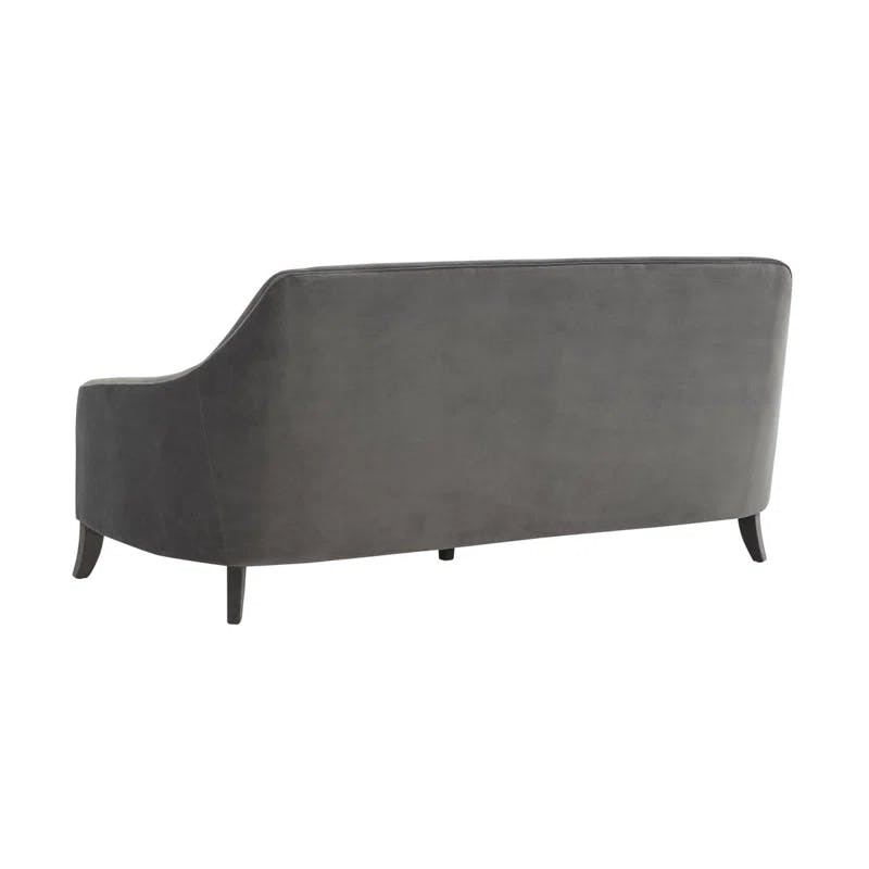 Contemporary Neveah 82'' Gray Velvet Stationary Sofa with Wood Accents