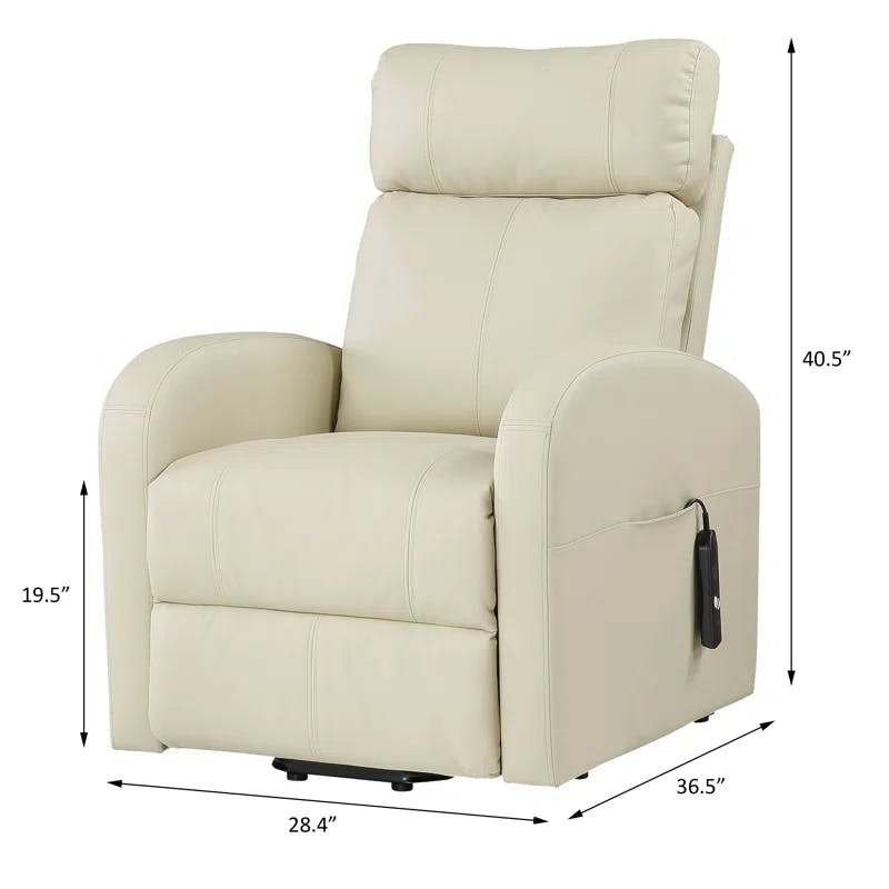 Beige 28'' PU Leather Swivel Recliner with Lift and Wood Accents