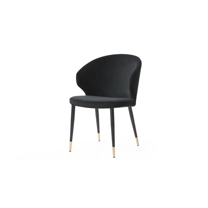 Gracie Black Velvet Upholstered Side Chair with Gold Detail