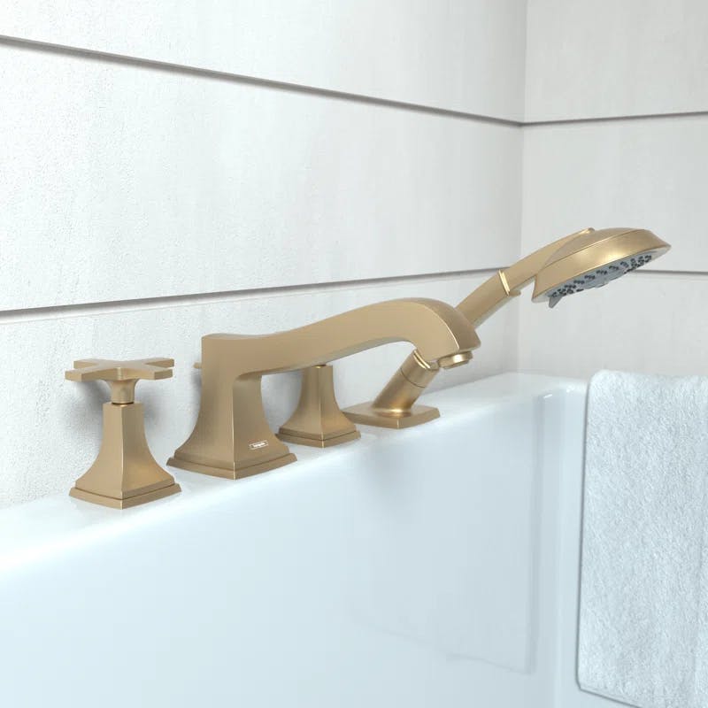 Elegant Brushed Bronze Deck Mounted 4-Hole Widespread Faucet with Dual Handles