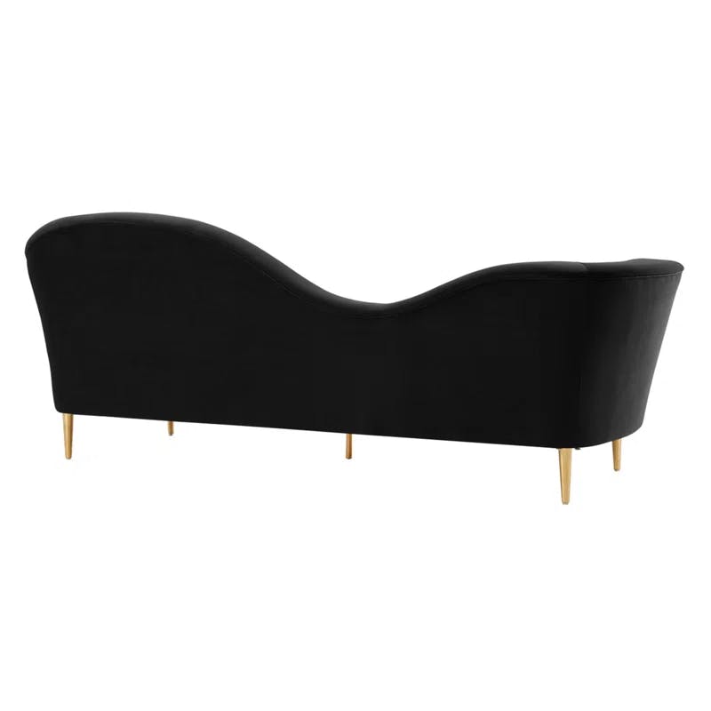 Plato Luxurious Black Velvet 98'' Stationary Sofa with Gold Legs