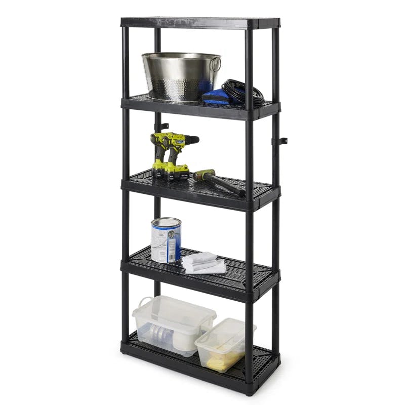 Sleek 5-Shelf Black Plastic Ventilated Storage Organizer, 32"x14"