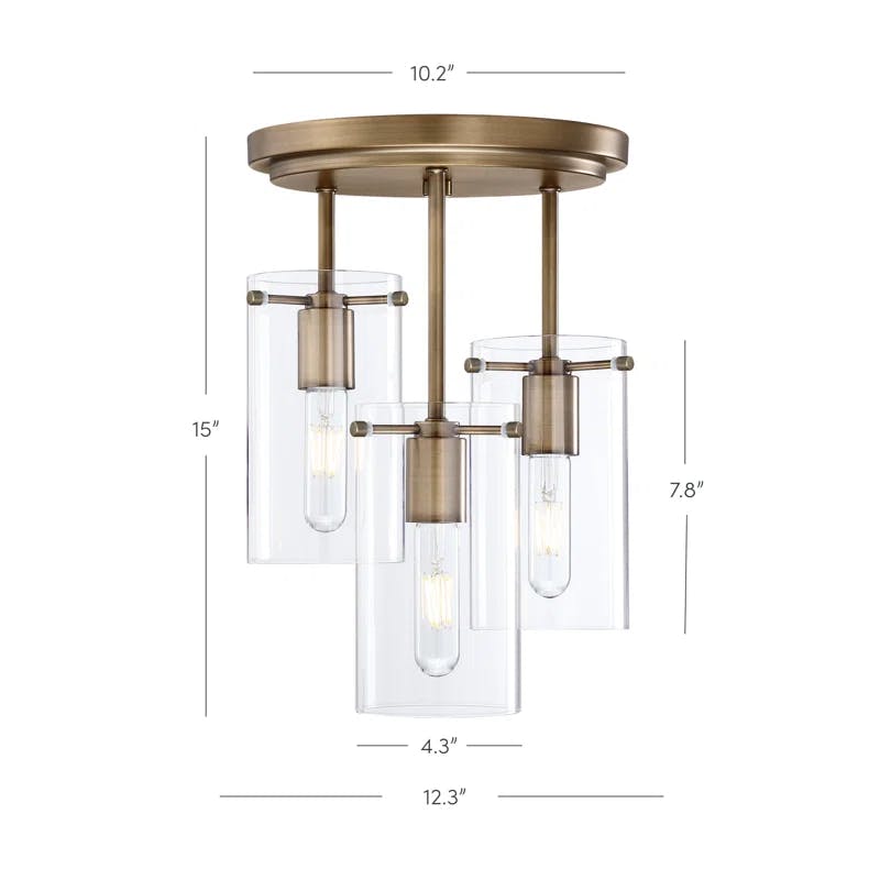 Ophelia 15" Gold Modern Farmhouse Ceiling Light with Clear Glass Shades