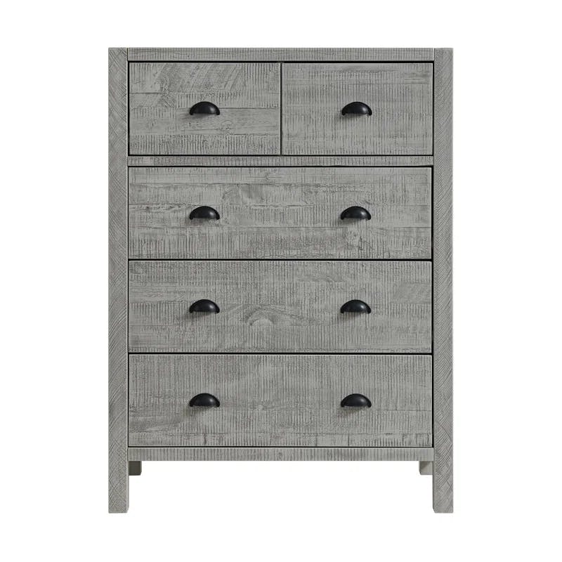 Arden Bohemian Driftwood Gray Solid Pine 5-Drawer Chest