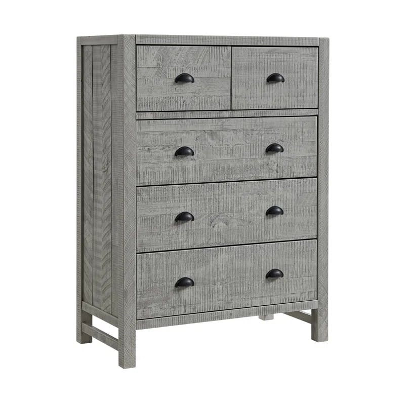 Arden Bohemian Driftwood Gray Solid Pine 5-Drawer Chest