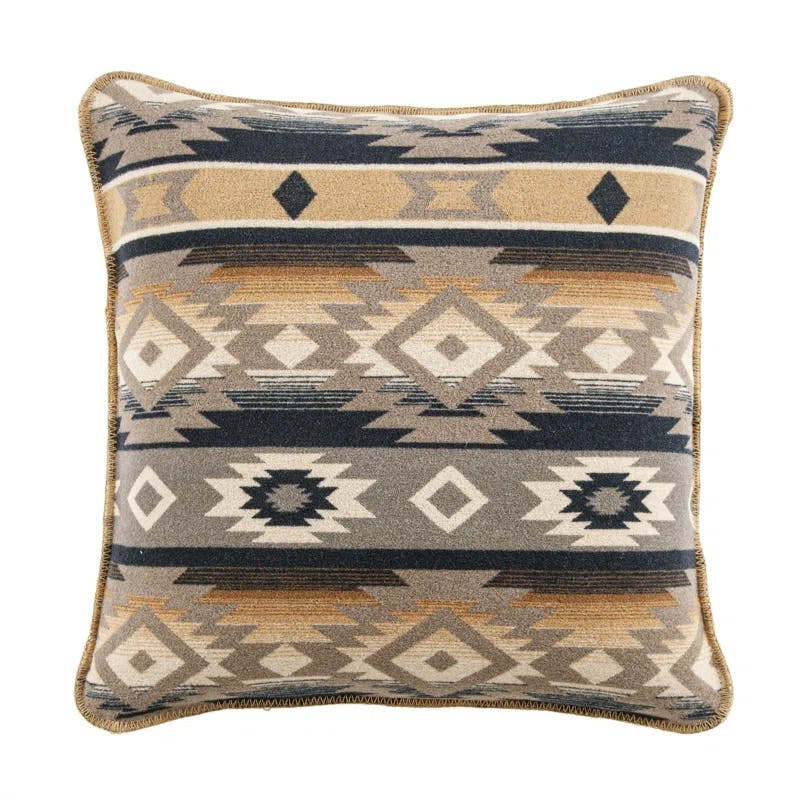 Taos Aztec Wool Blend Square Throw Pillow in Tan/Multi